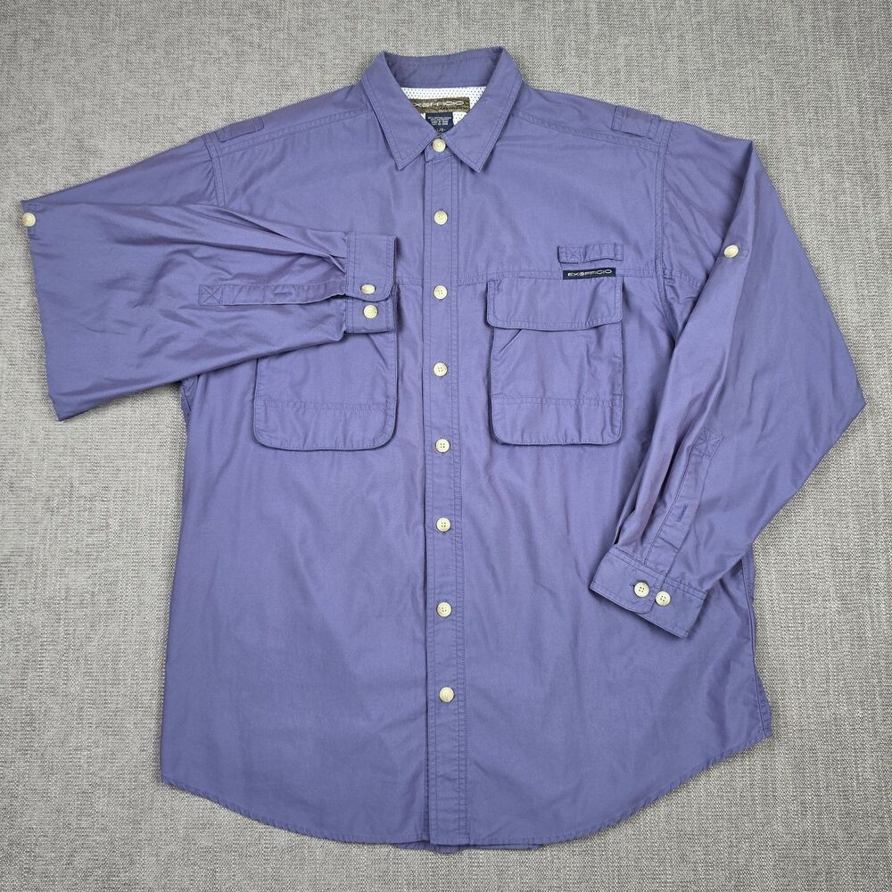 ExOfficio Mens L Purple Air Strip Convertible Fishing Travel Shirt Long Sleeve